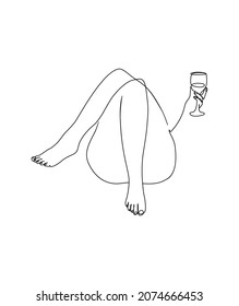 Woman And Wine Line Art