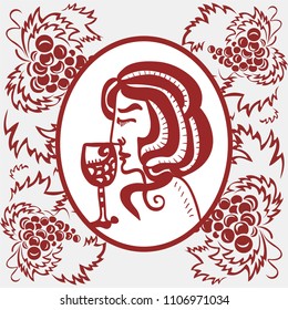 Woman and wine. Vector illustration