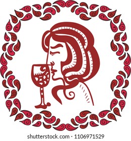 Woman and wine. Vector illustration