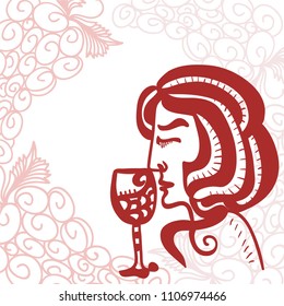 Woman and wine. Vector illustration