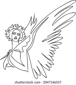 Woman with wings. Goddess line art vector