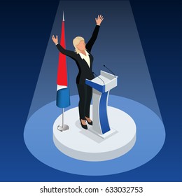 The woman is the winner in the elections. Presidential Elections in France 2017.  Marine Le Pen and Emmanuel Macron