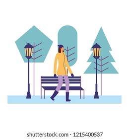 woman with winter clothes in the park
