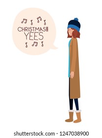woman with winter clothes and speech bubble