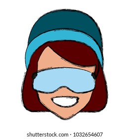 Woman with winter goggles face