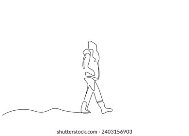 woman winter season clothes happy outside snow walking one line art design