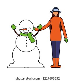 woman with winter snowman character