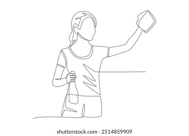 Woman wiping house windows. Doing house chores concept one-line drawing
