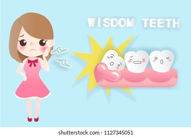 woman with wisdom teeth on the blue background