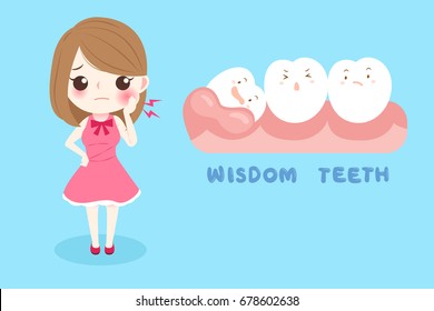 woman with wisdom teeth on the blue background