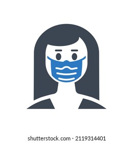 Woman wit medical mask related vector glyph icon. Woman wit medical mask sign. Isolated on white background. Editable vector illustration