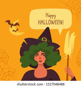 Woman in Witch Costume Wishing Happy Halloween