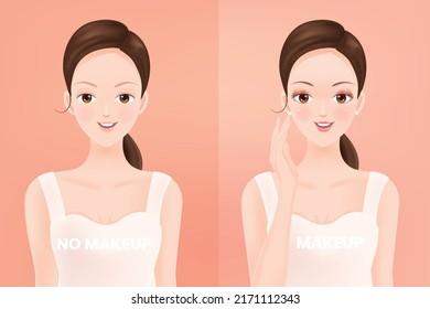 A woman without makeup and a woman with makeup