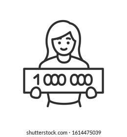 woman won a million, linear icon. Editable stroke