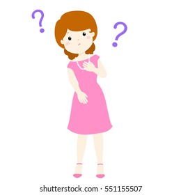 Woman wondering cartoon character vector illustration