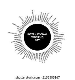 Diseño de ilustraciones vectoriales de nube de palabras para mujeres, día de la mujer o de la madre, feminidad, feminidad, maternidad, madre, mujer, maternidad