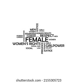 Woman word cloud vector illustration design, word art for womens day or mothers day, feminity, femaleness, mum, female, womanhood, motherhood