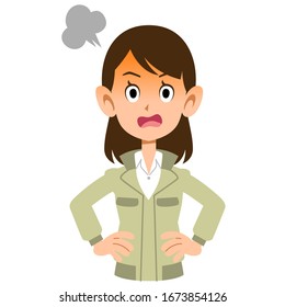 Woman in work clothes getting angry