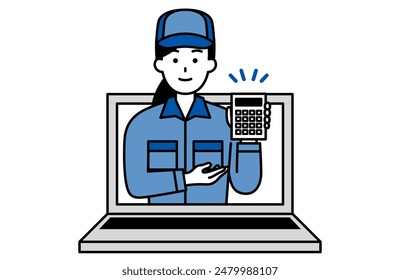 Woman in work clothes getting an estimate online