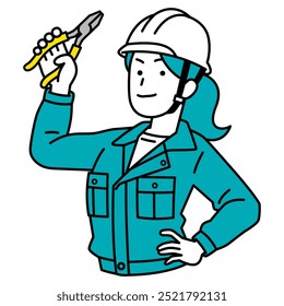 Woman in work clothes holding pliers