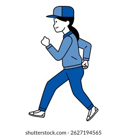 Woman in work clothes running (sideways)