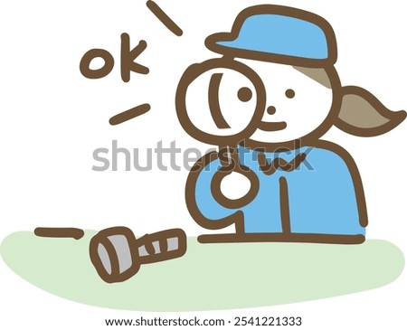 A woman in work clothes visually inspecting a screw