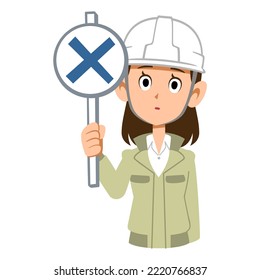 A Woman In Work Clothes Wearing A Helmet Giving An Incorrect Answer