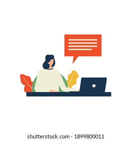 Woman work with her laptop, half body
