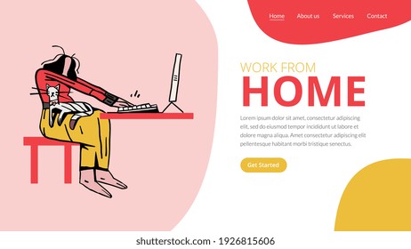 Woman work at home, infographic of freelance. People work casual with cat. Concept for web design. Can use for web banner, infographic vector illustration concept modern flat design