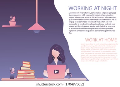 woman work at home with text space, vector, illustrator