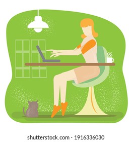 La mujer trabaja en la imagen vectorial del hogar para contenido empresarial.