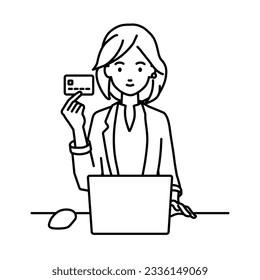 a woman in work jacket style using laptop computer getting ideas with pointing hand gesture at her desk