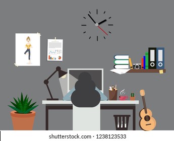 woman work office room interior workspace