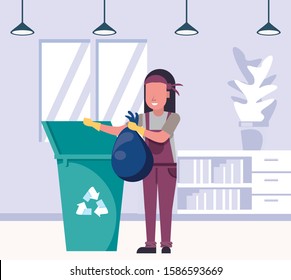 woman worker in housekepping with equipment vector illustration design