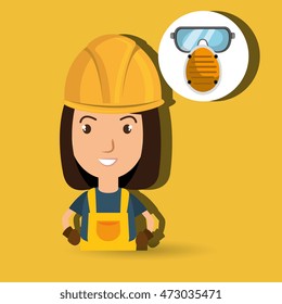 woman worker mask smog vector illustration design eps 10