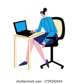 Woman worker sitting on chair and working in office vector illustration