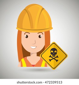 woman worker with symbol of danger vector illustration design eps 10