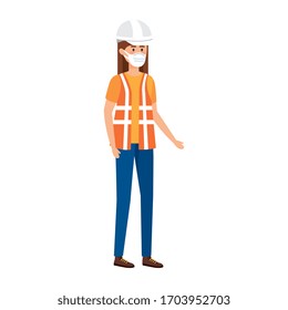 woman worker using face mask isolated icon vector illustration design
