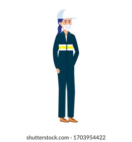 woman worker using face mask isolated icon vector illustration design