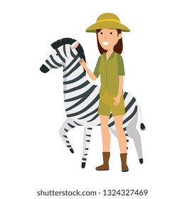 woman worker of zoo with zebra