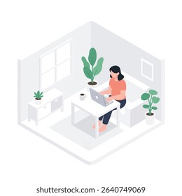woman working away from home, enjoying a cup of coffee while using her laptop in her workspace