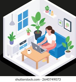 woman working away from home, enjoying a cup of coffee while using her laptop in her workspace