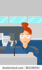 Mujer trabajando con molino aburrido.