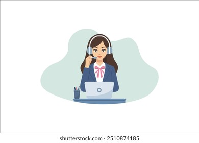 Woman working in call center vector illustration.