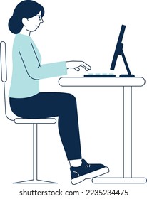 Woman working in comfort sitting posture. Healthy right pose