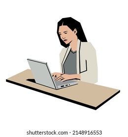 A woman working with computer