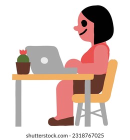 Woman working at computer design element for website, application, printing, document, poster design, etc.