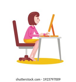 Woman working with computer at home. Vector illustration in flat design.