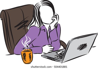 woman working at computer illustration