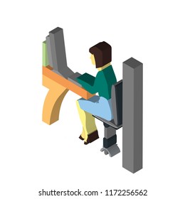 Woman working computer isometric left top view 3D icon